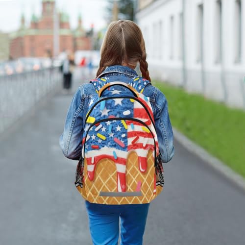 Image of American Flag Ice Cream Backpacks with Chest Strap,Lightweight Bookbags 17 Inch, Casual Daypack Bags