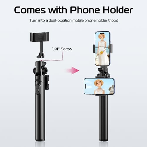 Image of ULANZI MT-70 Extendable Tripod, 63 inch Selfie Stick With 2 Phone Clips, 360 Rotate Dual Camera Stand for iPhone Sony Canon GoPro, Lightweight for Travel | 360 Rotate, Two Clips as Teleprompter, Cold Shoe, Camera Holder Extendable Tripod for iPhone Pocket 4 Luna Nano