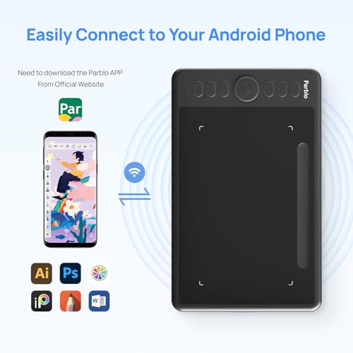 Image of Parblo Intangbo SW Wireless Drawing Tablet,7x4 inch,6 Customized Keys, Digital Graphics Tablets with 16384 Pressure Levels, S01 Battery-Free Stylus Compatible with Windows /Mac /Android-Black