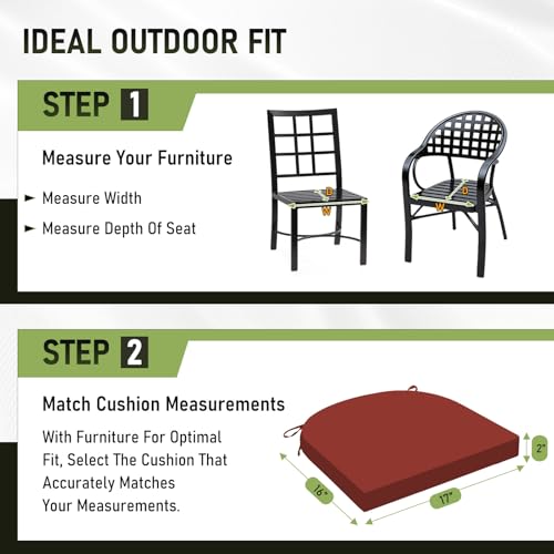 Image of Basic Beyond Outdoor Chair Cushions Set of 4, Outdoor Cushions for Patio Furniture, Water Resistant Patio Chair Cushions with 2 Ties, 17x16x2, Brick Red