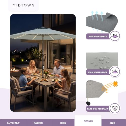 Image of Midtown Umbrellas LED Swilt - 8 Ft Solar LED Patio Umbrella, Greige Canopy