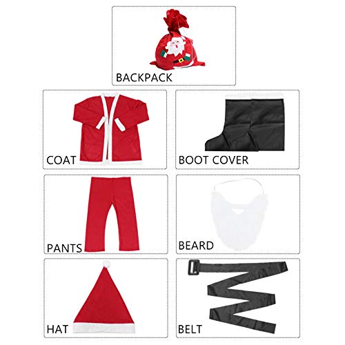 VOSAREA 4-Delig Heren Kerstman Kostuum Kerstman Pak Kostuum Met Laarzen Riem en Cosplay Baard Presterende Outfit Voor Mannen Kerstfeest M + L - Afbeelding 3