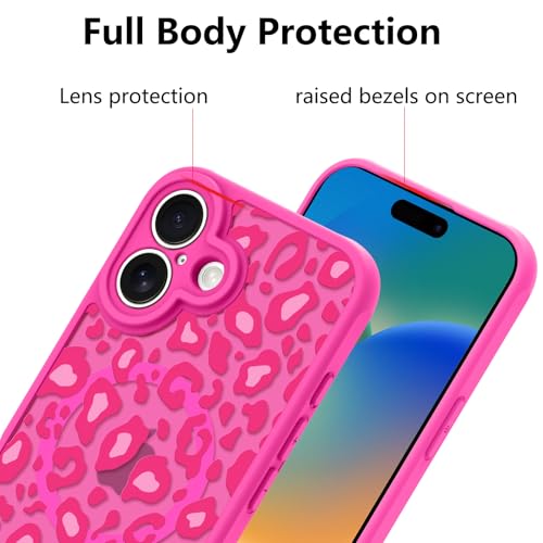 Image of KANGHAR Case for iPhone 16 Hot Pink Leopard Printed Pattern | Cute Cheetah [Compatible with Magsafe] Protective Magnetic Case for Girls Women 6.1 inch