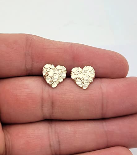 10K Yellow Gold Diamond Cut Nugget Heart Earrings4
