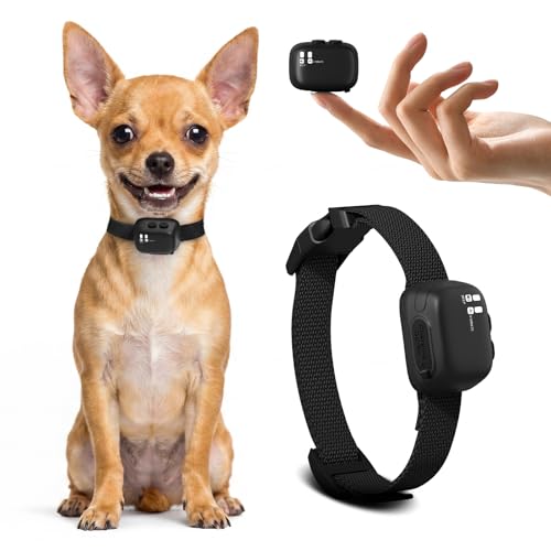 Tiny Bark Collar for Small Dogs 5-15lbs, Only 1.4*1 in & 0.6oz, No Shock Anti Barking Collar with Vibration & Beep, Extra Small &Rechargeable Bark Collar for Dog Training, 5 Sensitivity Levels(Black)