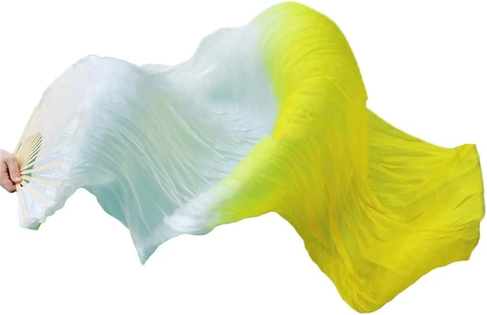 1Pc Belly Dance Fans Left Hand Dyed Fan Long Fan 100% Real Silk Dance Practice Performance Silk Gradient Color Fans