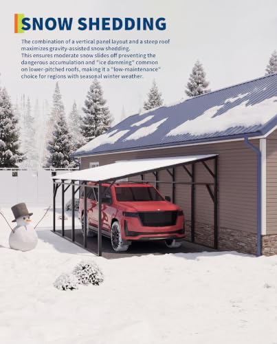 Image of Garvee 12x20x9 ft Lean-to Metal Carport, Wall-Mounted Car Port | Vertical Roof with 11.5 Slope / Heavy-Duty 19-Ga. Steel Frame / 107 inch to 78 inch Height Clearance for SUV & Pickup