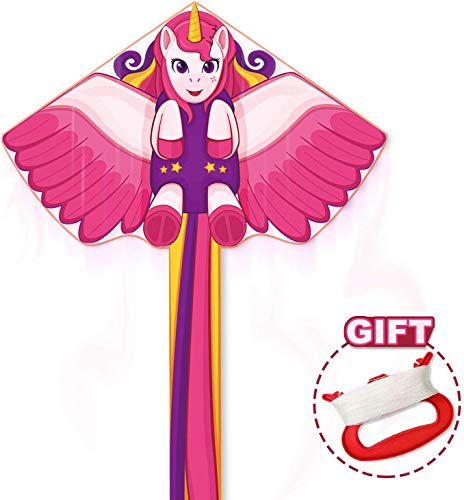 HongMe Giocattoli Volanti Regalo Aquilone Unicorno per Ragazze per Bambini - Facile da Volare - Giochi e attività in Spiaggia all'aperto