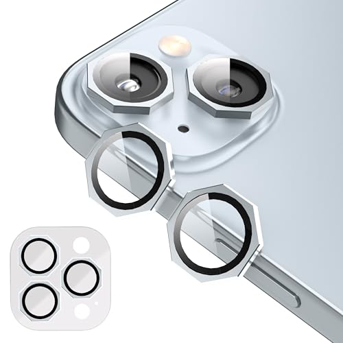 Image of GadgetBite Snaptra Octagon Lens Protector Compatible With iPhone 15 & iPhone 15 Plus - 9H Tempered Glass Camera Cover with Metal Ring, Scratch-Resistant,Camera Lens Protection - Blue