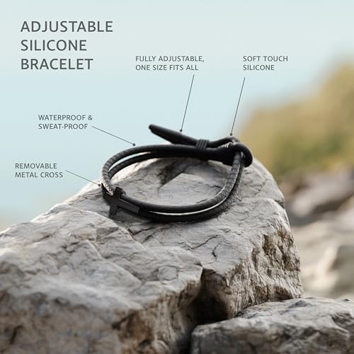 Rowdy Parrot FlexTech Adjustable Silicone Braided Rope Bracelet for Men - Waterproof, Sweatproof, One Size Fits All - Featuring Religious Christian Jesus Cross Design2