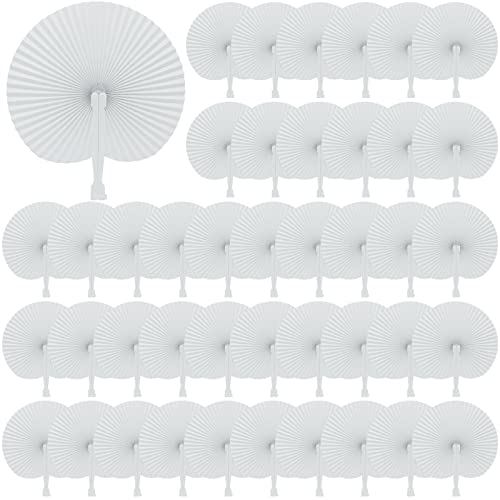 WAIZHIUA 72 leques de papel redondos dobráveis para casamentos, leques de mão chineses com alças de plástico para bricolage, verão, casamento, festa de aniversário, enchimento de sacos (branco)