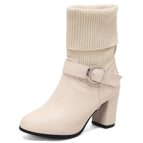 Bottines femme talon bloc hauts mode bout rond à enfiler style fête grande taille