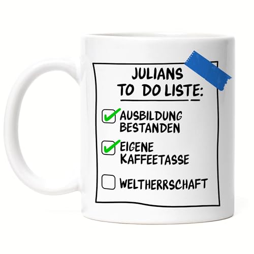 Ausbildung bestanden Tasse personalisiert | Lustige To Do Liste Geschenk zur bestandenen Pr&uuml;fung | Abschlussgeschenk Ausbildung f&uuml;r M&auml;nner und Frauen