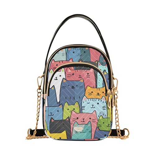 Shoulder Purse Handbag Quilted Chain Wallet Cell Phone Purse Cute Print Ladies Tote Crossbody Satchel Cute Cartoon Cat Cute