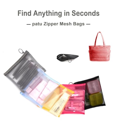 Image of patu Zipper Mesh Bags, Size M / A6, 5 Pieces, Beauty Makeup Cosmetic Accessories Organizer, Travel Toiletry Kit Set Storage Pouch, Assorted Colors