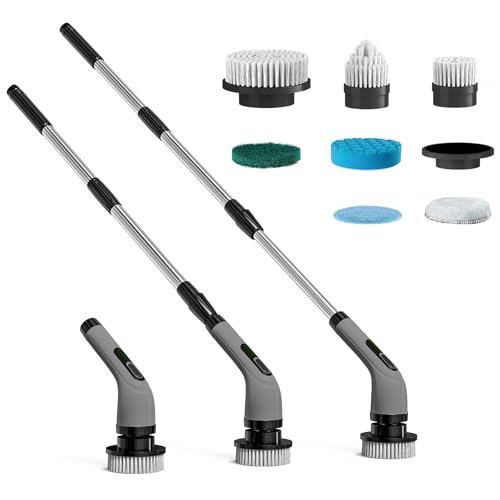 Image of Electric Spin Scrubber,Cordless Cleaning Brsh, Shower Scrubber with 7 Replaceable Brush Heads, Bathroom Scrubber with Detachable Long Handle