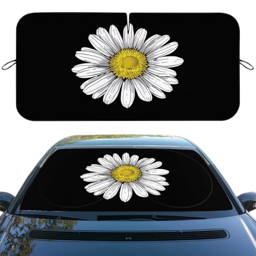 TIAOZP White Daisy Funny/Novelty Windshield Sun Shade, Universal Fit for Car, SUV, 59" L x 31.5" W