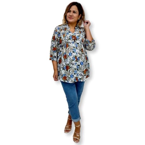 Bata Indiana Algodão Estampado com Botão Saida de Praia 2871 (BR, Alfa, M, Plus Size, Regular, Estam