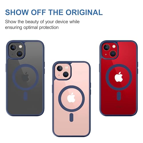 Image of CEDO Cover for iPhone 15 | Compatible with MagSafe Wireless Charging | Designed with Magnetic Lock Shockproof Phone Bumper Transparent Back Case Cover (Navy Blue)