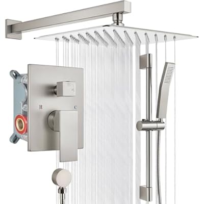 gotonovo Bathroom Shower Faucet Set with Slide Bar 12 inch Rainfall Shower Head with Handheld Spray Combo Shower Trim Kit Shower System Rough-in Valve Included Wall Mounted Brushed Nickel