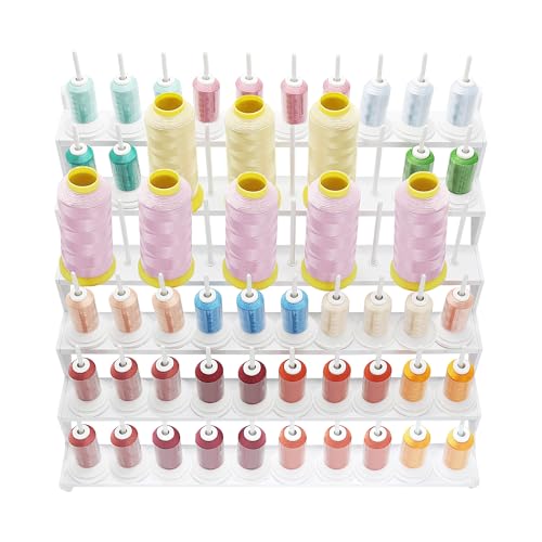Image of Thread Rack with 60 Spools, Large Thread Stand with Long Pegs, Bright White Plastic Thread Holder for Embroidery, Thread Storage and Hair Braiding STS-60D