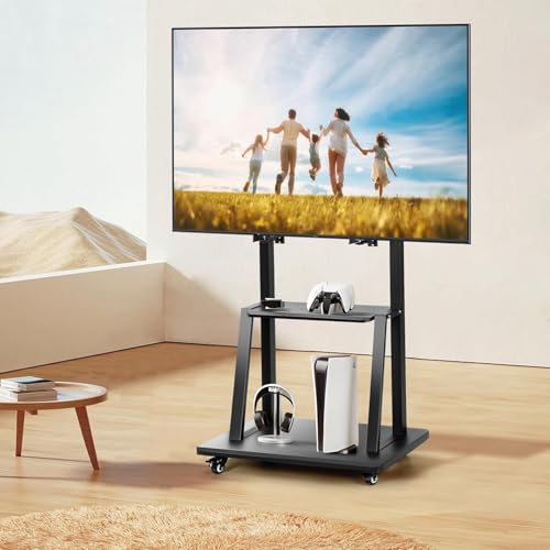 حامل تلفزيون متحرك بعجلات دوارة للتلفزيون مقاس 32-70 بوصة شديد التحمل بارتفاع قابل للتعديل للمدرسة/المنزل/الشقة من شولوفس (أسود)