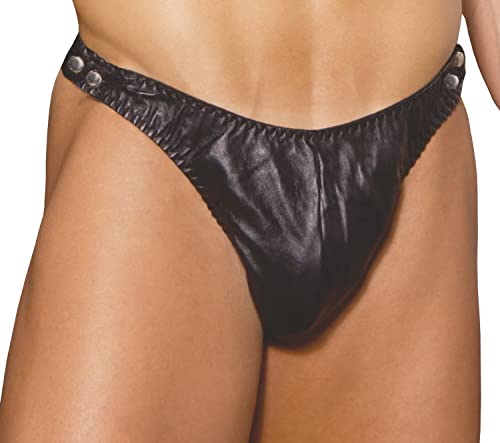 Men's Leather Side Snap Closure Thong Pouch2