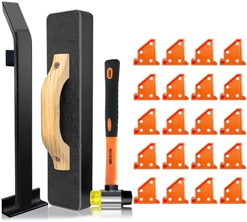 NAACOO Laminate/Vinyl Flooring Tools, Heavy Tapping Block - Knock 1-2 Times, Heavy Pull Bar, 20pc Upgrade Flooring Spacers, Rubber Mallet - Professional 6 in 1 Floor Installation Kit.