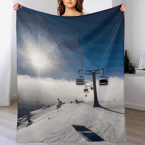 Couverture flanelle légère et chaude pour lit avec motif de ski