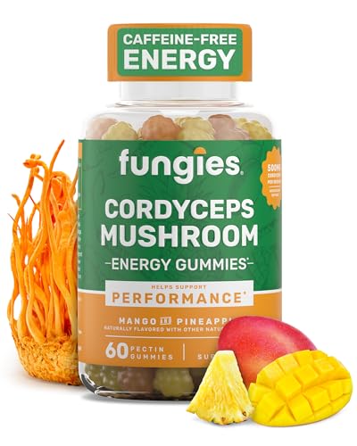 Fungies Cordyceps Mushroom Gummies, Mango & Pineapple Flavor - Mushroom Herbal Supplement Gummy for Adults Supports Endurance, Energy & Performance - Caffeine-Free Energy Gummies - 60 Servings