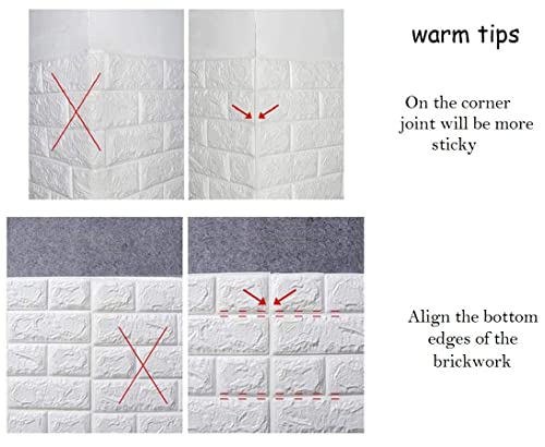 Image of Vinyl Self Adhesive Brick Design 3D Wall Stickers DIY Wallpaper for Home Hotel Living Room Bedroom & Cafe - White -1 Piece (70 X 77 Cm)