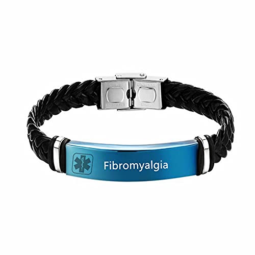 ZKXXJ Medical Bracelets Fibromyalgia for Adults Teens,Braided Leather Wristband Emergency Identification Cuff Bracelets Health Alert Systems Awareness Jewelry for Men Women