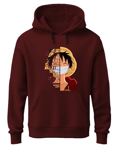 Image of Khakey Black Colour Mens Hoodie | Cotton Solid Sweatshirt with Hood | Onepiece Monkey D Luffy | Anime Hoodies for Men