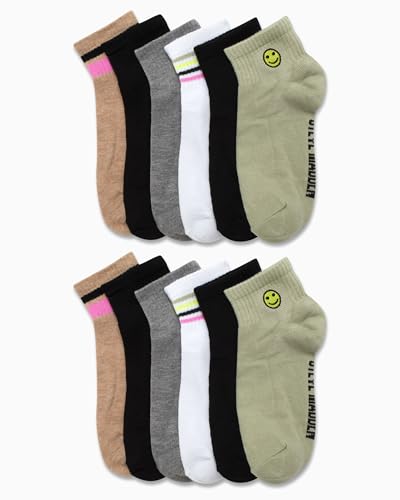 Steve Madden Womens Ankle Socks - 6 & 12 Pack Womens Socks Fun Embroidered Designs Cotton Cozy Fit (Sizes 5-10)3