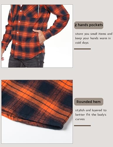 Image of MAGCOMSEN Men's Plaid Hooded Jacket Flannel Shirts Long Sleeve 4 Pockets Casual Button Down Shirts