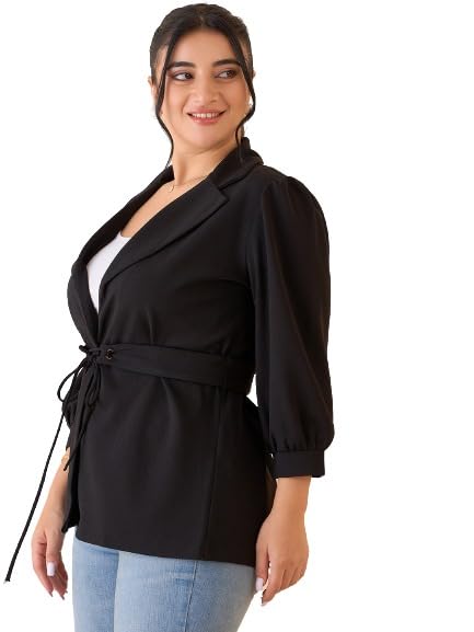 Curve Blazer for Women Solid Blazer with Belt Deatiled-image-38
