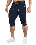 EKLENTSON Herren 3 4 Hose Jogginghose Laufhose Sport Sommer Gym Atmungsaktiv für Männer Jungen, Navy