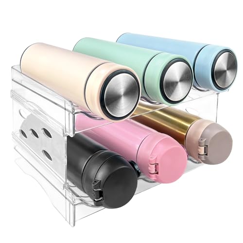 Guyuyii-Stackable-Water-Bottle-Organizer-for-Cabinet-2-Pack-Bottle-Storage-Rack-for-Pantry-Fridge-Kitchen-Countertop-Holds-6-Bottles-Space-Saving-Design-for-Travel-Mugs-Wine-Bottles