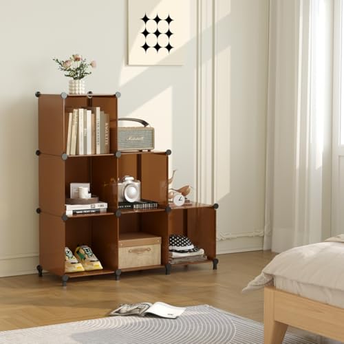 Image of AWTATOS Cube Storage Organizer, Storage Cubes Shelves Bookshelf, 6 Cube Closet Organizers and Storage, DIY Stackable Plastic Clothes Organizer Shelving for Bedroom, Home, Cocoa Brown