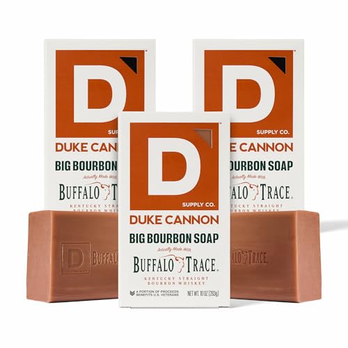 Image of Duke Cannon Big Brick Bar Soap for Men 3-Pack - Extra Large Bars - American Bourbon Scent - Natural Men's Body Cleansing Bar - USA-Made with Global Materials, Long-Lasting Exfoliating Soap -10 oz