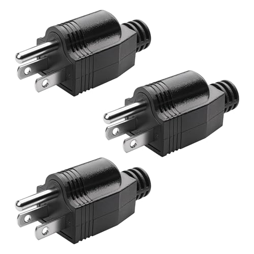 Electrical Replacement Plugs Male End Extension Cord 125V 15A 2Pole 3Wire 2 Pole Male Straight Blade Plug Ground Neutral Generator Plug 3 Prong Power Cord 3 Pack