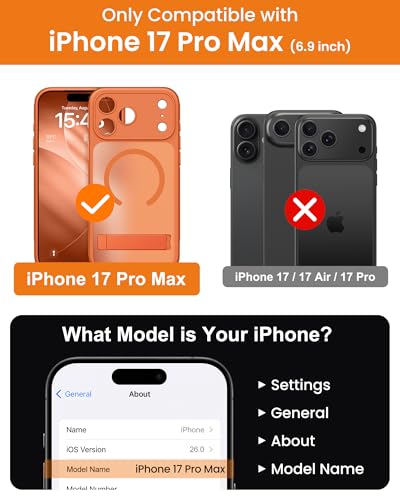 Image of Vihibii for iPhone 17 Pro Max Case with Stand & Camera Control, [Compatible with Magsafe], Full Lens Protection & Military Grade Protection, Translucent Slim Non-Slip Phone Cover, 6.9 inch 2025, Orange