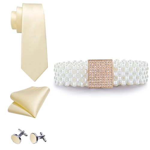 Barry.Wang Pearl Belts Gift for Women and Necktie Hanky Cufflinks Wedding Sash Belt for Dress Crystal Rhinestone Off White Waist Chain 95cm