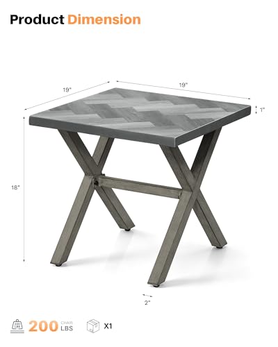 Image of Never-Rust Aluminum Outdoor Side Table, Anti-Rust Outside Patio Side Table with Resin Tabletop, Modern Weather Resistant Square Patio End Table for Yard, Garden, Poolside, Limed Oak