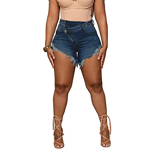 PINSV Women's High Waisted Crossover Jean Shorts...