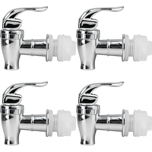 4 Pcs Drink Dispenser Spigot Replacement Plastic Water Jug Spigot for Beverage Dispenser Outdoor Faucet Tape Set (Push Style Silver)