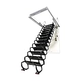 Banfluxion All Black Retractable Folding Stairs 13 Steps Ti-Mg Alloy Attic Extension Ladder Ceiling Pulldown Attic Ladder with 10.5 ft Vertial Height and 31.5 x 35.43 in Open Size