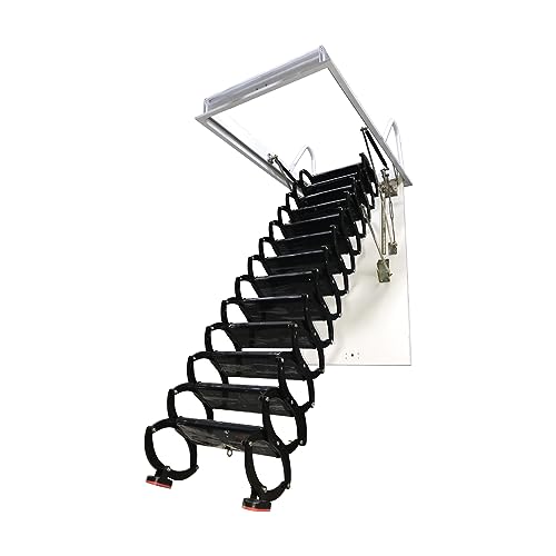 Banfluxion All Black Retractable Folding Stairs 13 Steps Ti-Mg Alloy Attic Extension Ladder Ceiling Pulldown Attic Ladder with 10.5 ft Vertial Height and 31.5 x 35.43 in Open Size