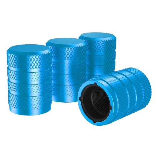 Sky-Blue Tire Valve Stem Caps Aluminum Air Valve Covers Universal Valve Stem Caps with Plastic Linner for Car Truck SUV Motorcycle Bike, Corrosion Resistant (4 Pack)