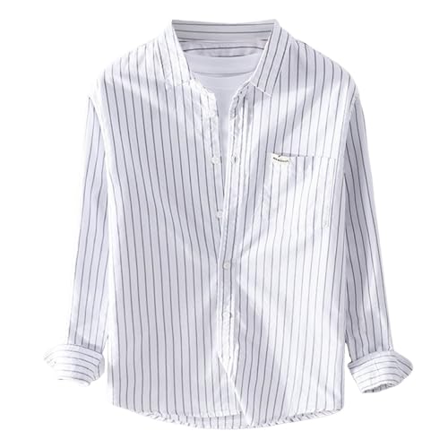 Chemise Henley à manches longues pour homme en coton léger blanc